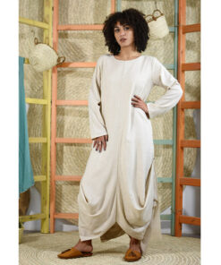 Beige Linen Tent Dress With Side Buttons handmade in Egypt & available at Jozee boutique