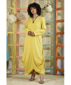 yellow Linen Tent Dress With Side Buttons handmade in Egypt & available at Jozee boutique