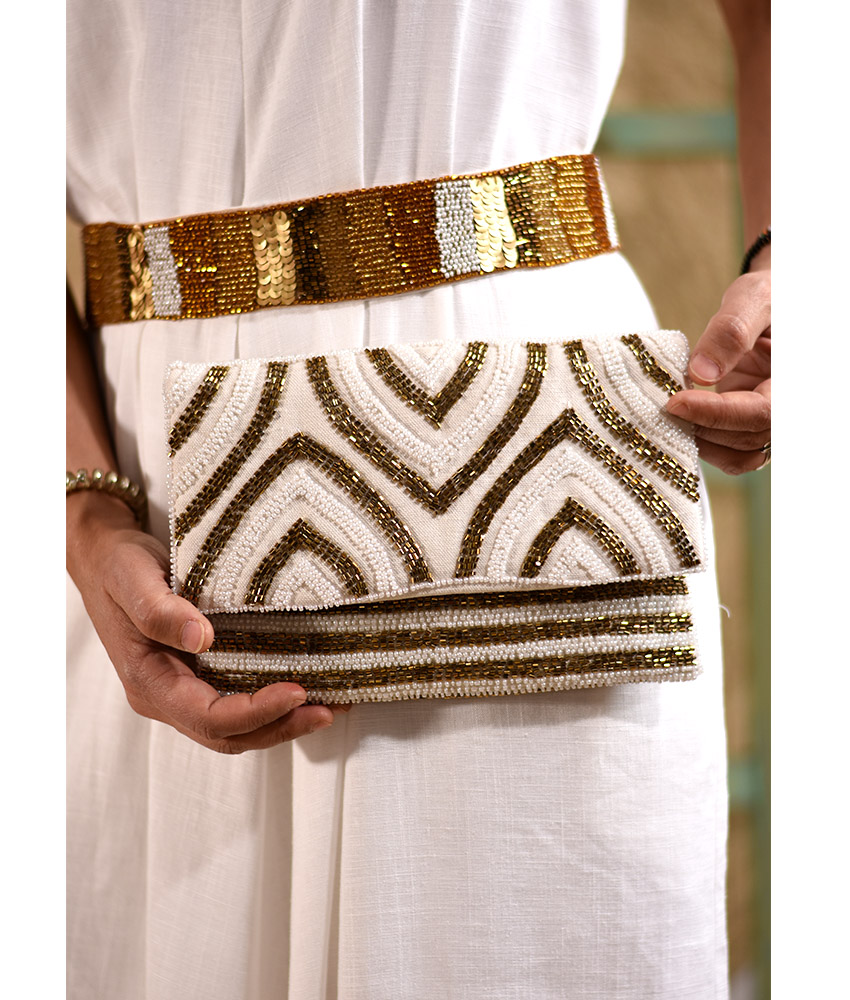 Black & Gold Beaded Clutch - Hoopoe