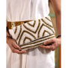 White & Gold Beaded Clutch handmade in Egypt & available at Jozee Boutique.