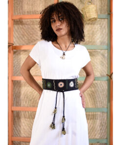 Black Saint Catherine embroidered wide belt handmade in Egypt & available at Jozee boutique