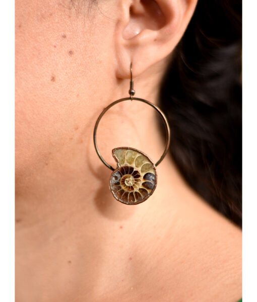 Copper Earring With Ammonite handmade in Egypt & available in Jozee Boutique