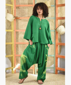 Green Linen Block Printed Harem Pants Handmade in Egypt & available at Jozee Boutique