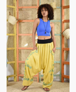 Yellow Linen Block Printed Harem Pants Handmade in Egypt & available at Jozee Boutique