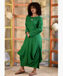 Green Linen Tent Dress With Side Buttons handmade in Egypt & available at Jozee boutique