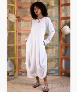 White Linen Tent Dress With Side Buttons handmade in Egypt & available at Jozee boutique