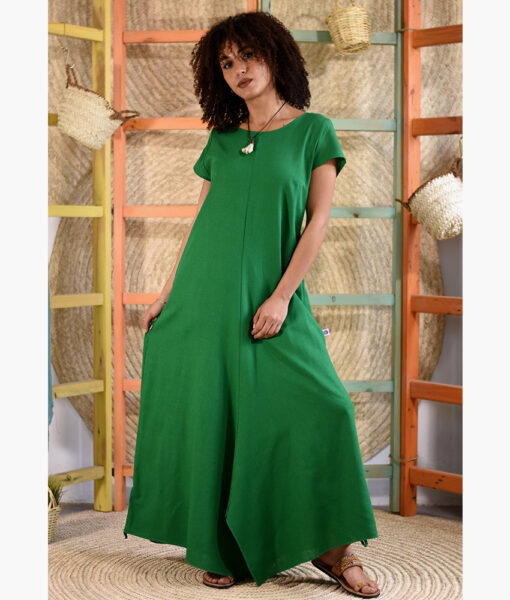 Green Linen Tent Dress With Side Buttons handmade in Egypt & available at Jozee boutique
