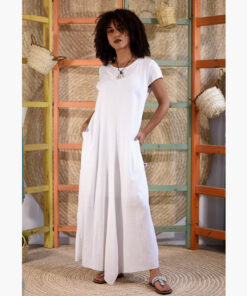 White Linen Tent Dress With Side Buttons handmade in Egypt & available at Jozee boutique