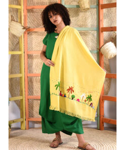 Yellow Embroidered Linen Shawl handmade in Egypt & available at Jozee Boutique