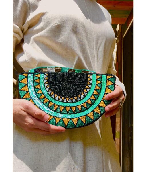 Multicolored Beaded Clutch handmade in Egypt & available at Jozee Boutique.