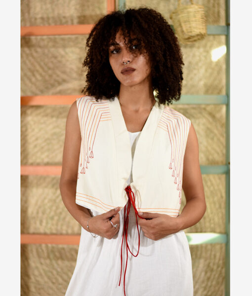 Off White Cropped Vest handmade in Egypt & available at Jozee Boutique.