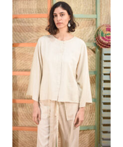 Beige Linen Top long sleeves made in Egypt & available in Jozee boutique
