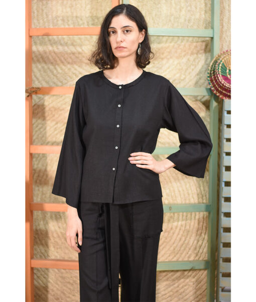 Black Linen Top long sleeves made in Egypt & available in Jozee boutique