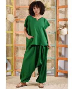 Green Linen Cropped Top with Pockets handmade in Egypt & available at Jozee boutique