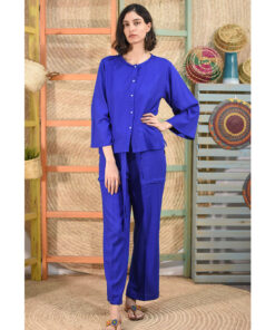 Elictric blue Linen Pants made in Egypt & available in Jozee boutique