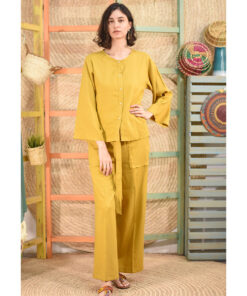 Mustard Linen Top long sleeves made in Egypt & available in Jozee boutique