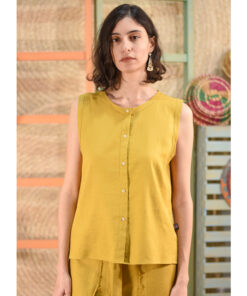 Mustard Linen Top made in Egypt & available in Jozee boutique