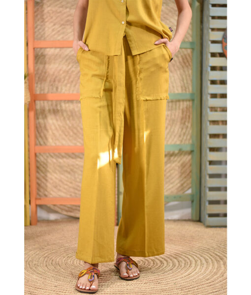 Mustard Linen Pants made in Egypt & available in Jozee boutique