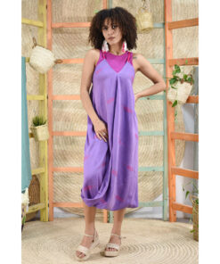 Purple & Fuchsia Adjustable Backless Viscose Midi Dress Handwoven Viscose Top made in Egypt & available in Jozee boutique