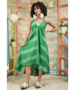 Shades of Green Backless Viscose Midi Dress made in Egypt & available in Jozee boutique