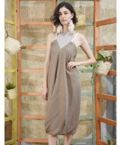 Dark beige & white Adjustable Backless Viscose Midi Dress Handwoven Viscose Top made in Egypt & available in Jozee boutique