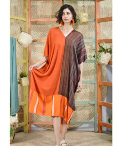 Orange & Brown strips Handwoven Viscose Long Kaftan Handwoven Viscose Top made in Egypt & available in Jozee boutique