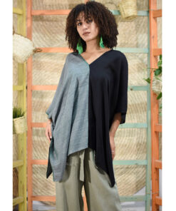 Grey & black Handwoven Viscose midi Kaftan Handwoven Viscose Top made in Egypt & available in Jozee boutique
