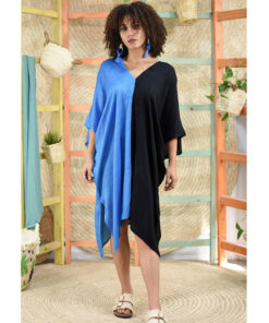 Black & blue Handwoven Viscose midi Kaftan Handwoven Viscose Top made in Egypt & available in Jozee boutique