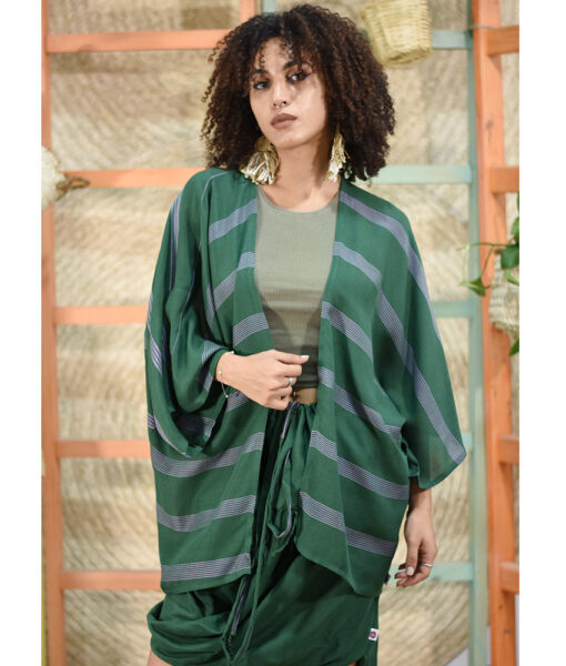 Emerald Green Handwoven Viscose Cardigan handmade in Egypt & available at Jozee Boutique.