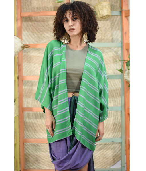 Green Handwoven Viscose Cardigan handmade in Egypt & available at Jozee Boutique.