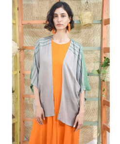 Light grey & green Handwoven Viscose Cardigan handmade in Egypt & available at Jozee Boutique.