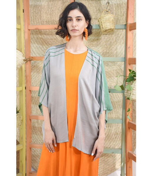 Light grey & green Handwoven Viscose Cardigan handmade in Egypt & available at Jozee Boutique.
