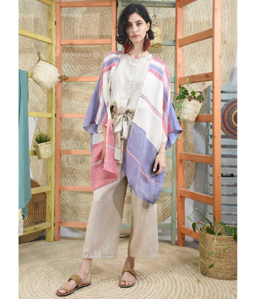 Multicolored Handwoven Linen Cardigan handmade in Egypt & available at Jozee Boutique.