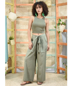 Olive green Linen Pants made in Egypt & available in Jozee boutique