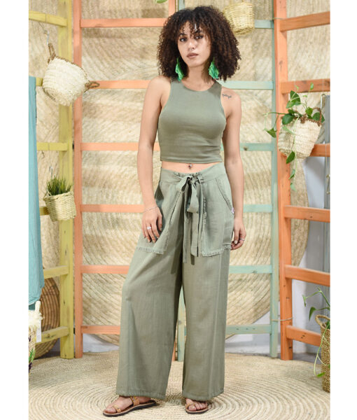 Olive green Linen Pants made in Egypt & available in Jozee boutique
