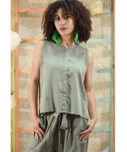 Olive green Linen top made in Egypt & available in Jozee boutique
