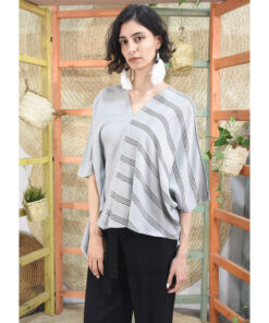 Light grey & black Handwoven Viscose Top made in Egypt & available in Jozee boutique