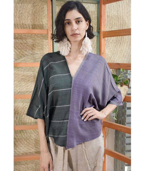 Purple & dark grey Handwoven Viscose Top made in Egypt & available in Jozee boutique