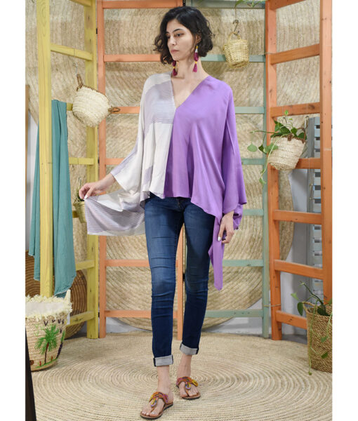Lavender & White Handwoven Viscose Top made in Egypt & available in Jozee boutique
