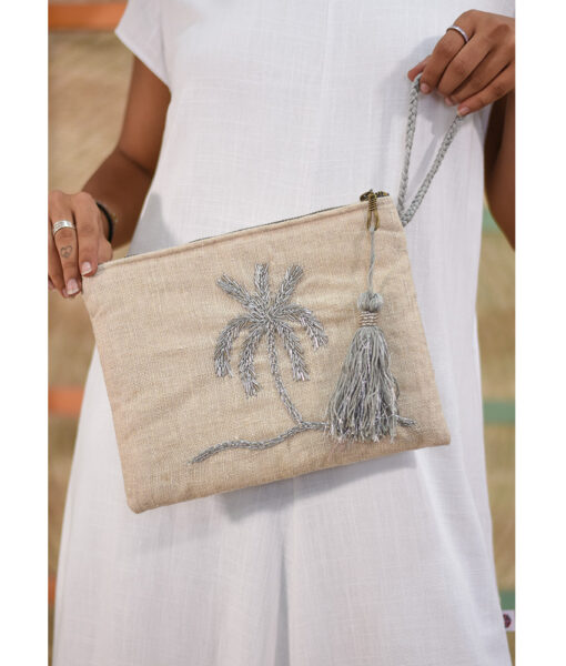 Beige Embroidered Clutch handmade in Egypt & available at Jozee Boutique.