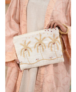 Off White Embroidered Clutch handmade in Egypt & available at Jozee Boutique.