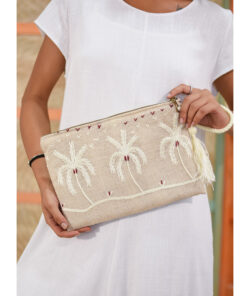 Beige Embroidered Clutch handmade in Egypt & available at Jozee Boutique.