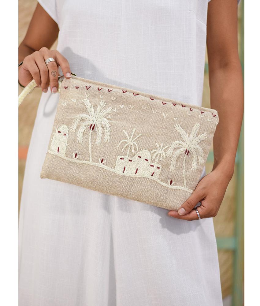 Beige Embroidered Clutch handmade in Egypt & available at Jozee Boutique.