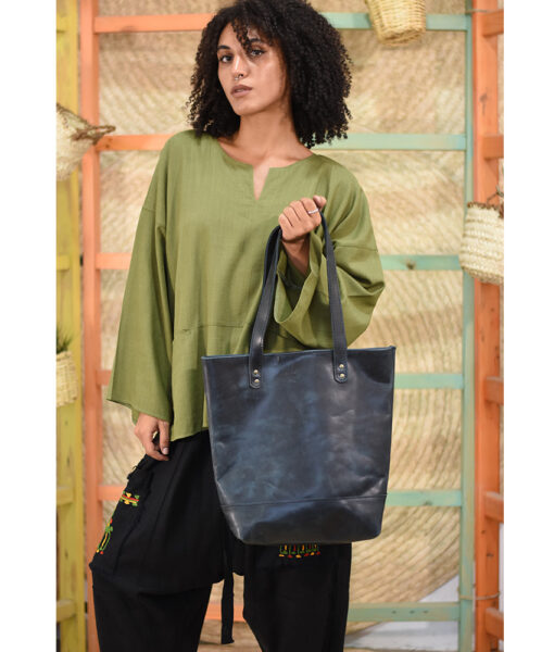 Black Genuine Leather hand bag handmade in Egypt and available at Jozee Boutique.