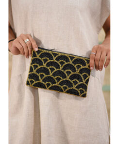Black & Gold Beaded Clutch handmade in Egypt & available at Jozee Boutique.