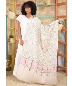 Off White Block Printed Silk Shawl Handmade in Egypt & available at Jozee Boutique