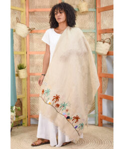 Beige Embroidered Linen Shawl handmade in Egypt & available at Jozee Boutique