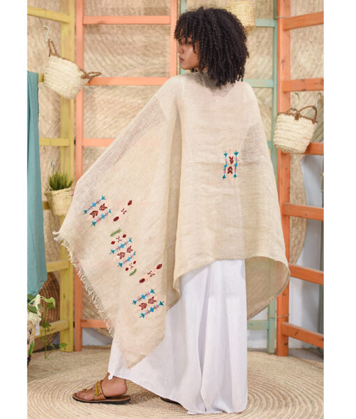 Beige Embroidered Linen Shawl handmade in Egypt & available at Jozee Boutique