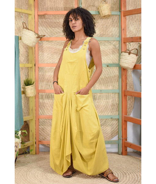 Yellow Linen Sleeveless Salodress handmade in Egypt & available at Jozee boutique