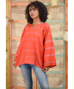 Orange and pink Handwoven Viscose Top Handmade in Egypt & available in Jozee boutique